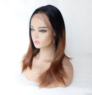 Europa y América de moda negro gradiente castaña pelucita de fibra química delantera encaje cubierta de cabello LW0179