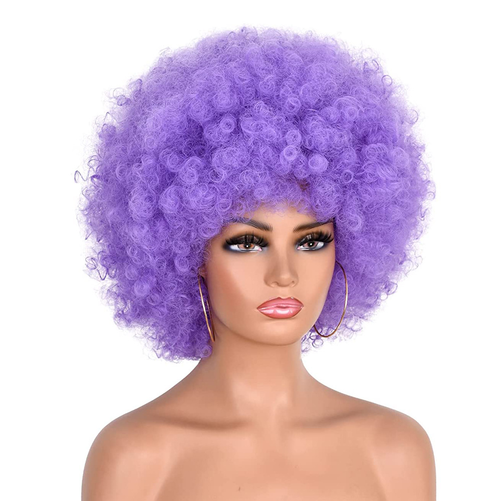 Perruque synthétique courte, bandeaux, petite perruque Afro bouclée, chenille moelleuse, tête explosive, Cosplay_voghion.com