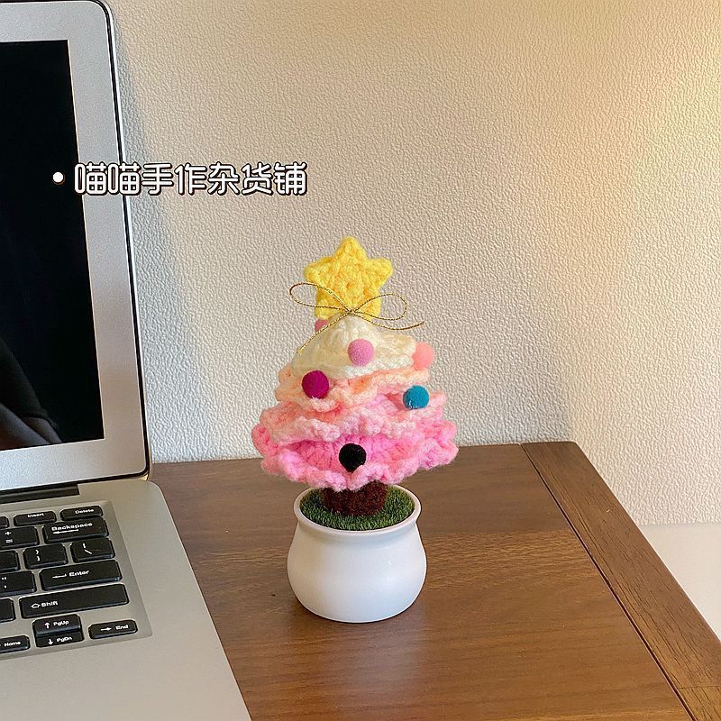 手織り DIY クリスマスツリー小さな鉢植え完成品デスクトップ装飾クリスマスクリエイティブギフト男性と女性の友人へ|undefined