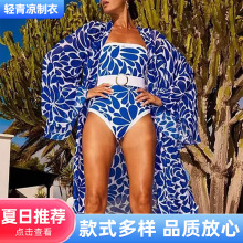 2025亚马逊速卖通新款时尚印花连体泳衣法式复古性感温泉度假泳装