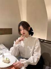 花边立领白色衬衫女装新款春秋小香风上衣叠穿内搭打底衬衣冬2025