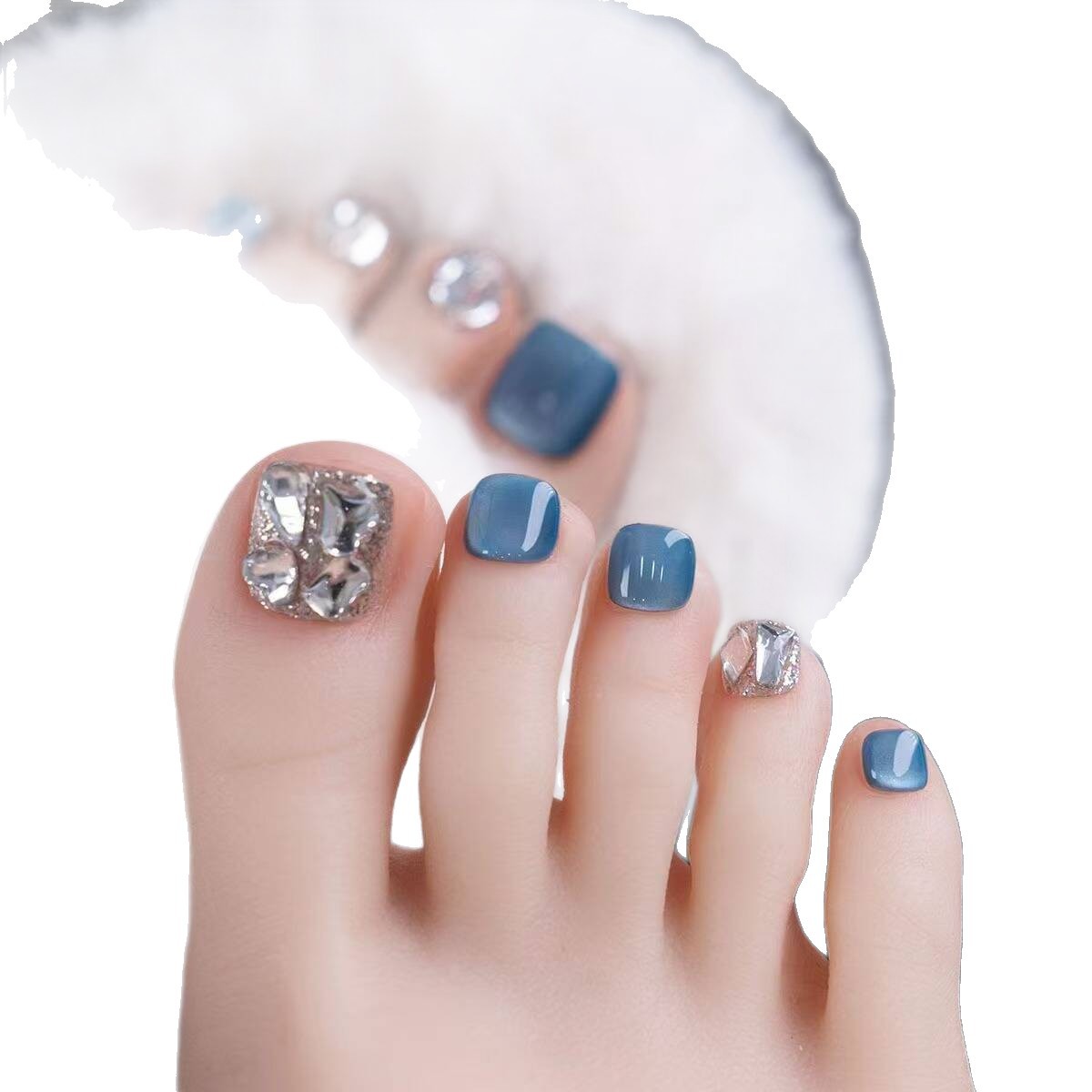 24 piezas de uñas de desgaste de dedos de ojo de gato azul, uñas de uñas al por mayor terminadas, parches de uñas de pie extraíbles, uñas de pie