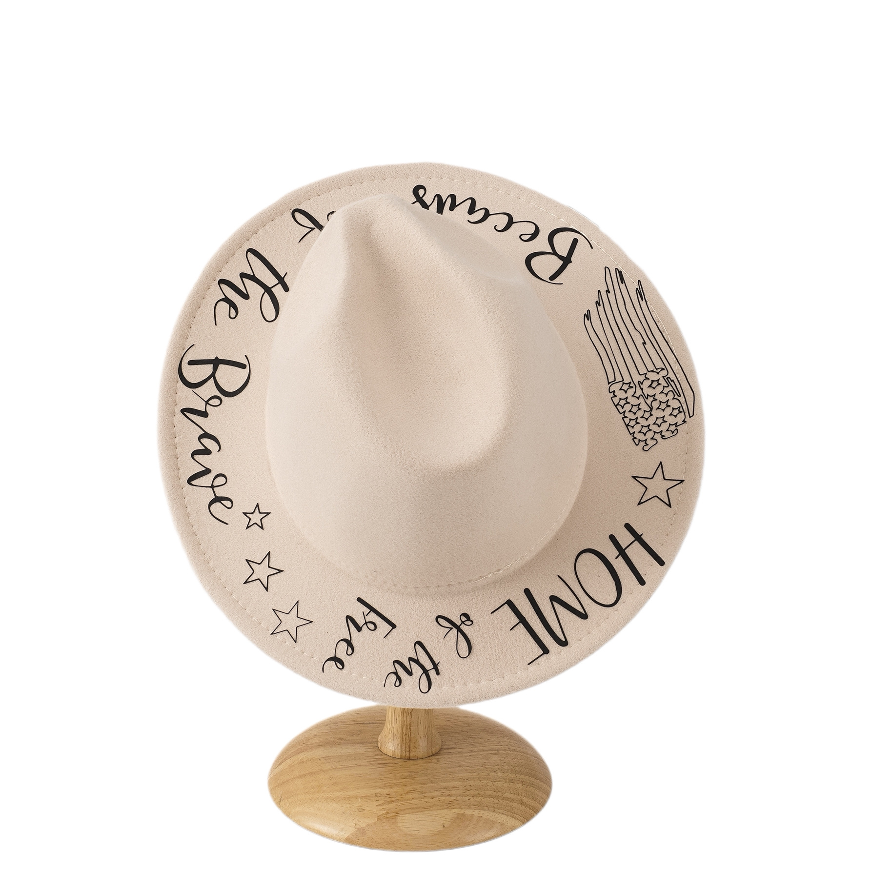 Hand Painted Star Pattern Colorful Woolen Hat Flat Brimmed Felt Cowboy Hat For Women_voghion.com
