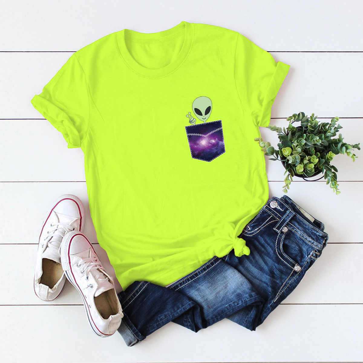 pocket alien short-sleeved t-shirt nihaostyles clothing wholesale NSSN83717