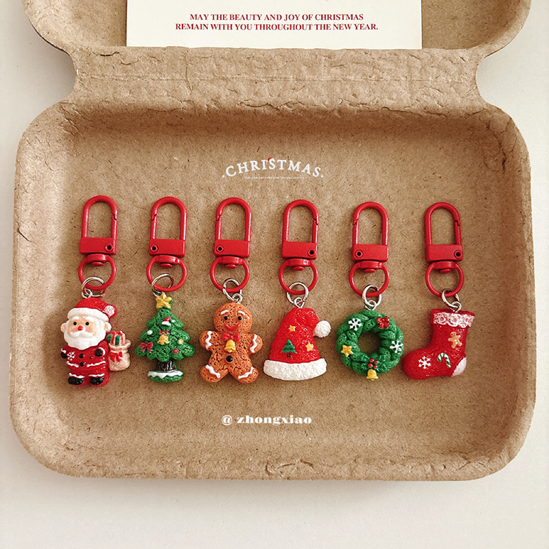 Cartoon Santa Claus Christmas Tree Keychain Bag Pendant Cute Student Backpack Ornament Christmas Gift