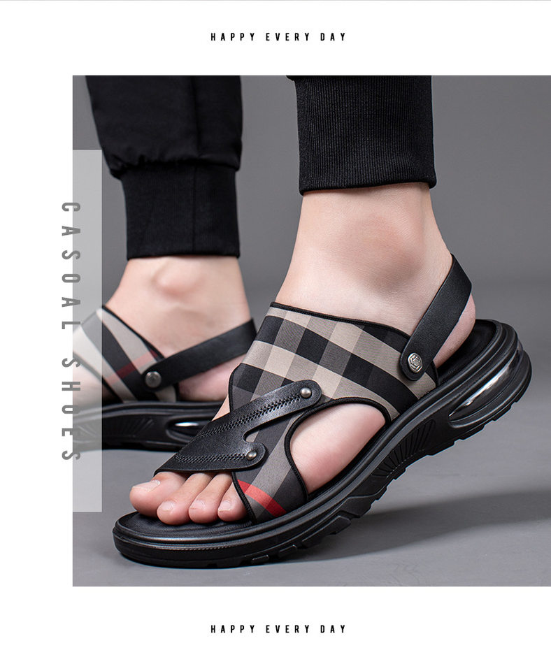 Dép sandal nam quai ngang hở ngón đế PU chống trơn trượt, đi biển và thể thao ngoài trời — T2188 màu đen chi tiết 15