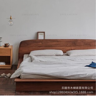北美黑胡桃木落地榻榻米矮床民宿酒店低床简约北欧日式樱桃木床-阿里巴巴