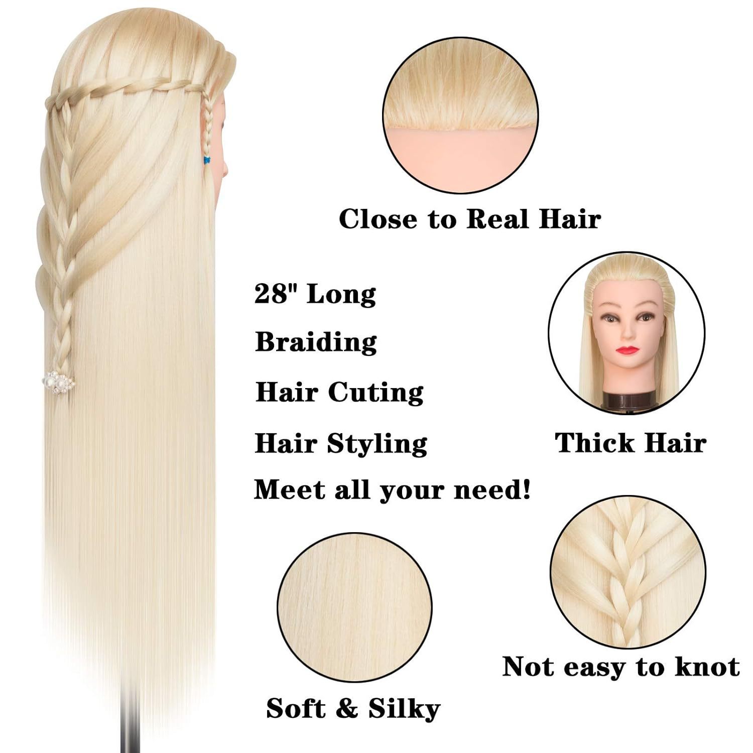 Training Head, modelo de peluca de seda de alta temperatura, práctica de cabeza, peluquería, corte de cabello, enseñanza, educación, modelo de cabeza de enseñanza