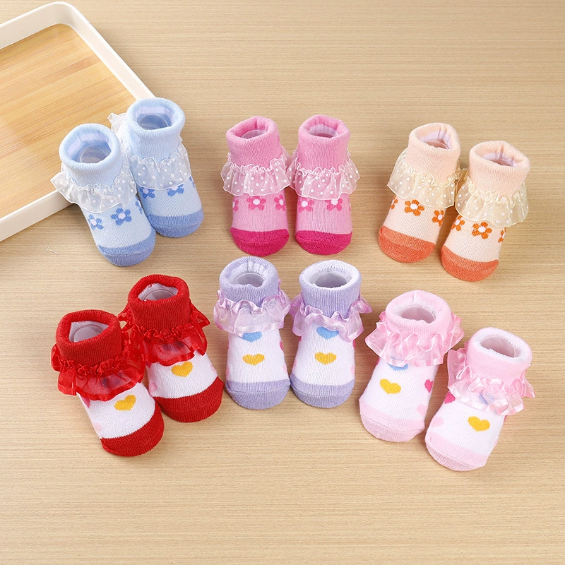 Cartoon lace children's cute socks with bow, (Cross-border trading), lace dress, European style