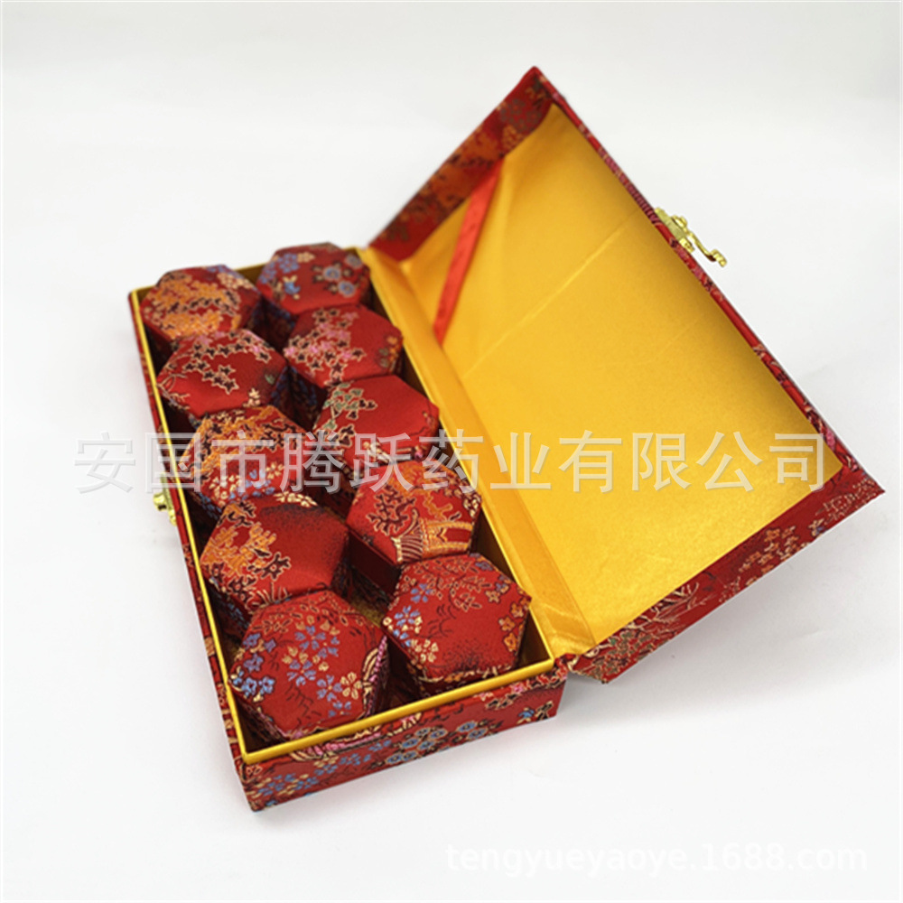 Hexagonal Brocade Gift Box Set of 10 Empty Jewelry Packaging Boxes Yellow Red 26x12x6.5cm overview