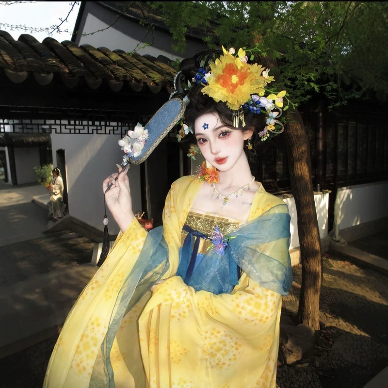Popular Hairpin Flower Ornament【Fanghua】Hanfu Tang-Style National Style High-Waisted Skirt with Large Sleeves, Restored Spring-Summer Outfit, Tang Dynasty Style Popular Hairpin Flower Ornament【Fanghua】Hanfu Tang-Style National Style High-Waisted Skirt with Large Sleeves, Restored Spring-Summer Outfit, Tang Dynasty Style