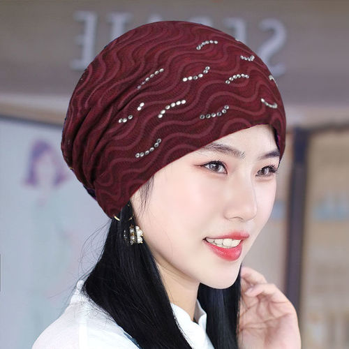 Lace and rhinestone women's spring and summer ultra-lightweight breathable headscarf, new stylish hair cover, white hair cover for postpartum care.
