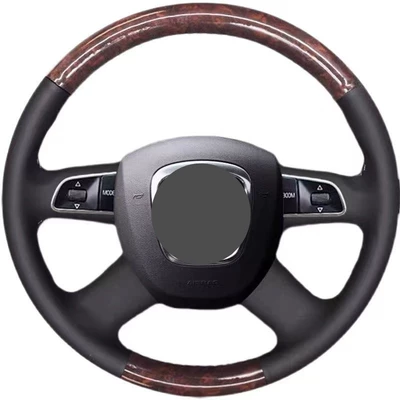 Steering wheel cover, suitable for Mercedes-Benz, BMW, Audi - peach-wood-grain-black-hole-on-both-sides-black-line
