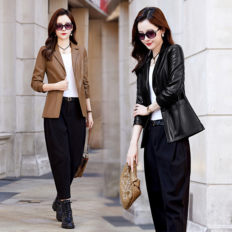 Haining Full Leather Women's Jacket Mid-Length 2025 New Brand Autum Classy Women's Goatskin Jacket