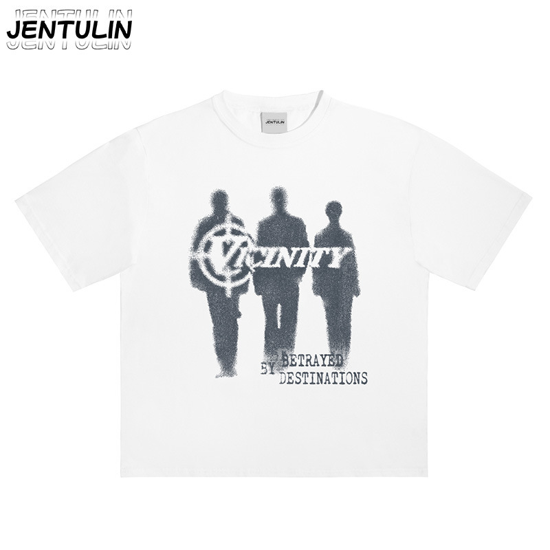 Street Fashion Ins Lazy Style Korean Trendy Brand Letter Shadow Print Summer Unisex Short-Sleeve T-Shirt Street Retro Top