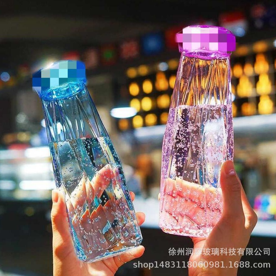 爆款网红水杯 ins杯子炫彩水晶杯钻石杯礼品杯创意菱形玻璃随手杯