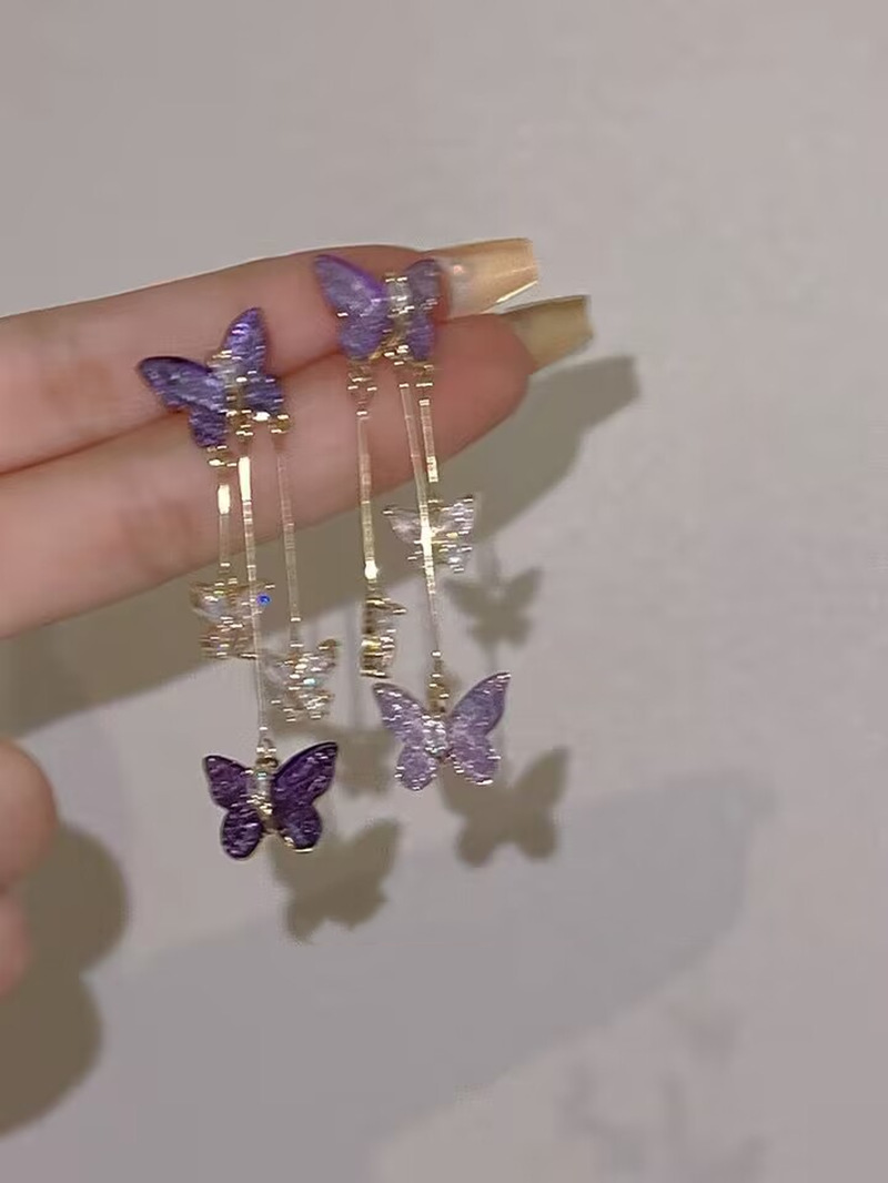 1 Pair Quantity 1 Pair Fairy Style Butterfly Copper Plating Drop Earrings