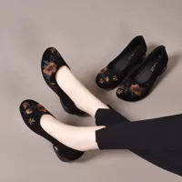 Летние этно-шьюм embroidered Slip-On обувь для мамы - удобная черная обувь, этно-стиль, повседневная