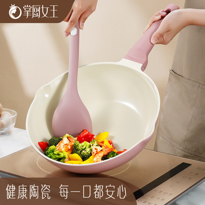 Shining Premium Ceramic Non-Stick Frying Pan for Home Use, Compatible with Induction Cookers and Gas Stoves, with Lid, Wholesale