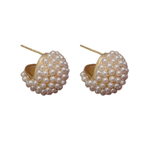 The same stylish and elegant pearl hoop earrings with a unique design, fashionable, cute, and a high-end vibe.