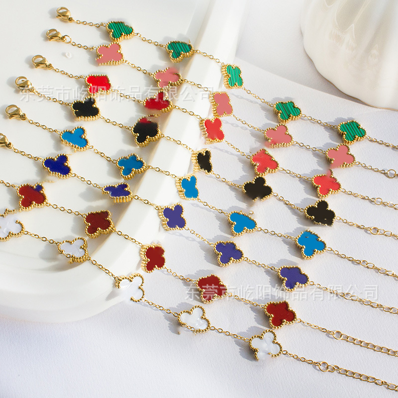 跨境新款五朵花手链双面幸运四叶草手链轻奢简约时尚花朵饰品批发