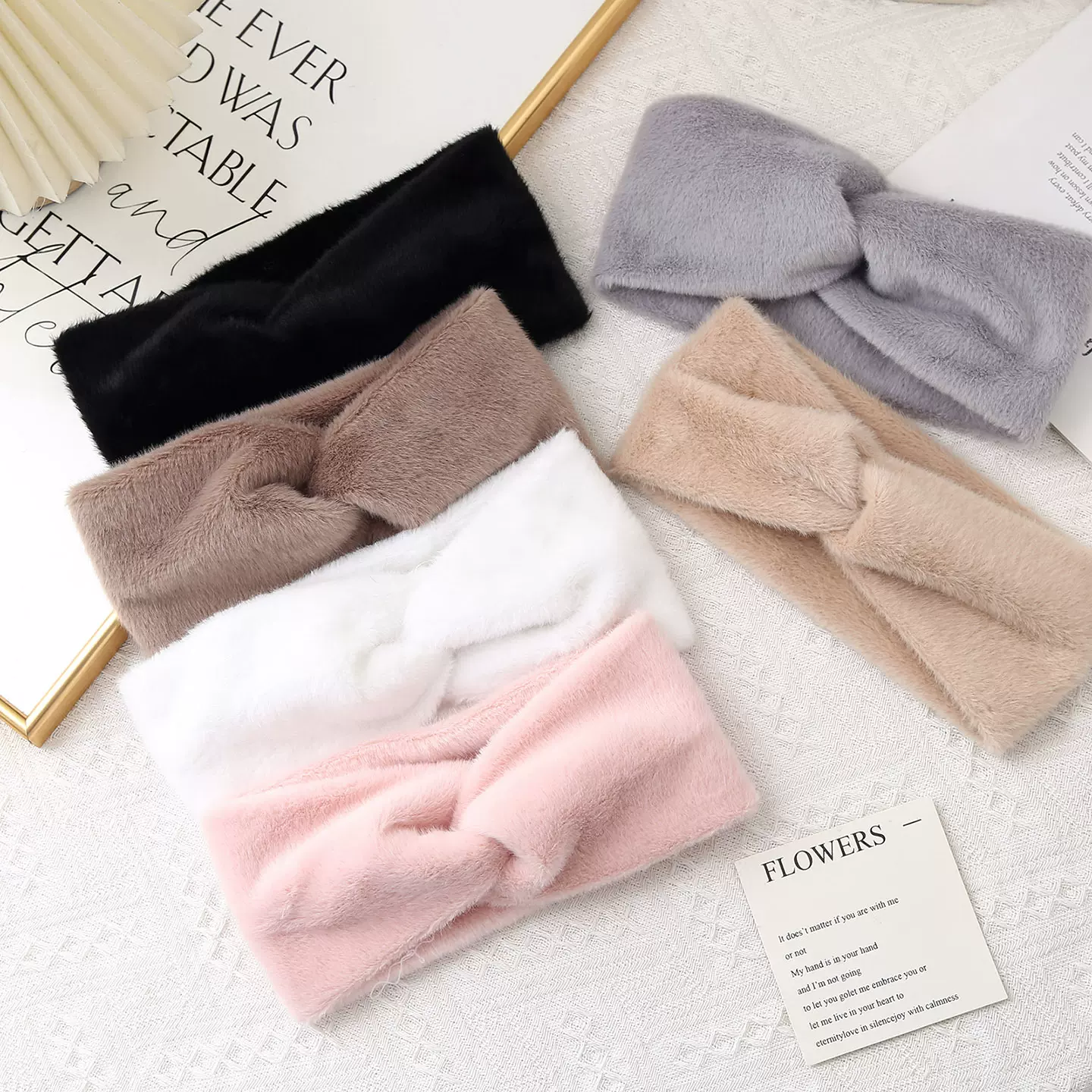 外贸款兔毛发带秋冬弹力吸汗头巾新款运动瑜伽加宽头巾跨境批发厂