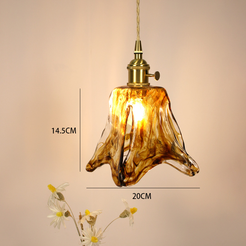 Lámpara de vidrio de ámbar retrógrado de latón nostálgico estilo tranquilo dormitorio dormitorio comedor bar portail candelabro