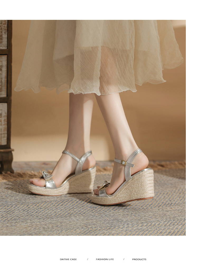 Sandal cao gót nữ hở mũi đế xuồng bện thừng gót 9 cm — màu vàng chi tiết 8