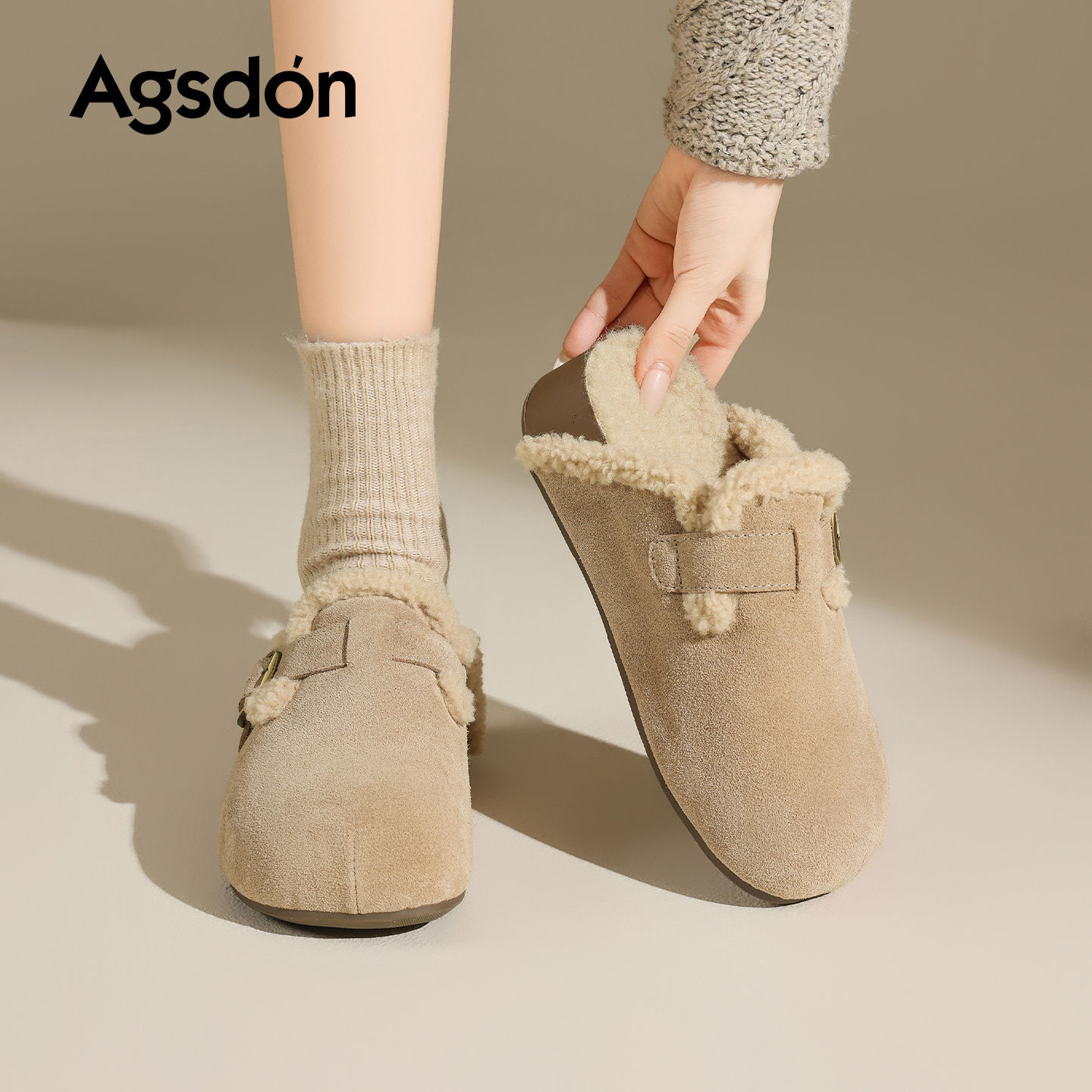 Augu Lion Deng Xiaoping Boccan zapatos de terciopelo para mujeres 2026 nuevos zapatos de algodón cálidos de primavera con suela gruesa, zapatillas de embarazo