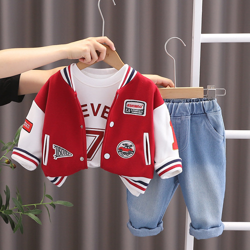 Boys Suit Spring and Autumn  New Children's Autumn Clothes Fashionable Labeled Baseball Uniform Three-piece Set Baby Sportswear
