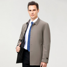 2025秋季新款风衣男桑蚕丝中老年翻领中长款上衣夹克衫外套爸爸装