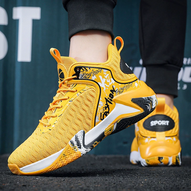 Баскетбольная обувь, мужская спортивная повседневная обувь с вязанной вязкой, мужская обувь, большие размеры 47, 48, дышащая сетка, амортизирующие, нескользящие, износостойкие кроссовки