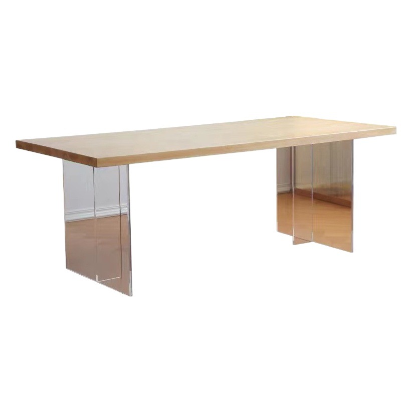 Mesa de comedor de madera sólida de suspensión acrílica japonesa pequeña casa nórdica simple rectangular mesa de comedor de madera de cera blanca