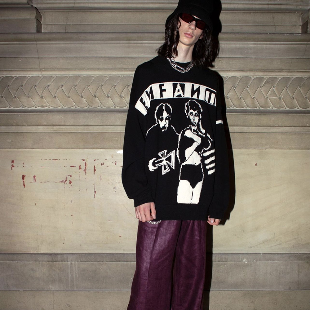 ERD personaje logo Jacquard pequeño cuello alto hombre y mujer suéter casual suelto suéter