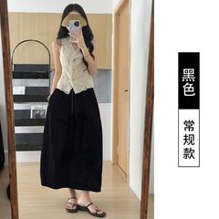 半身裙速干拼接南瓜裙少女风中长款夏季2025新款高腰拼接花苞裙子