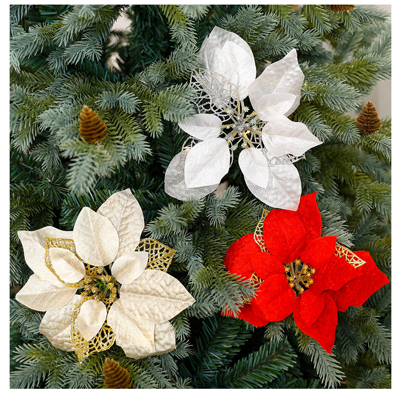 Glitzernde Weihnachtsdekoration mit Blumen – Schimmernde künstliche Tüll- und Samtblumen für Tischdekorationen und festliche Anlässe_voghion.com