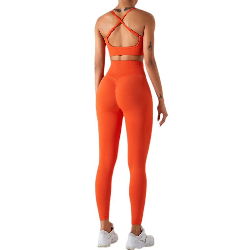 Europa y América nueva ropa de yoga sin costuras traje de las mujeres espalda cruzada ropa interior deportiva Peach Hip lifting pantalones de yoga de secado rápido