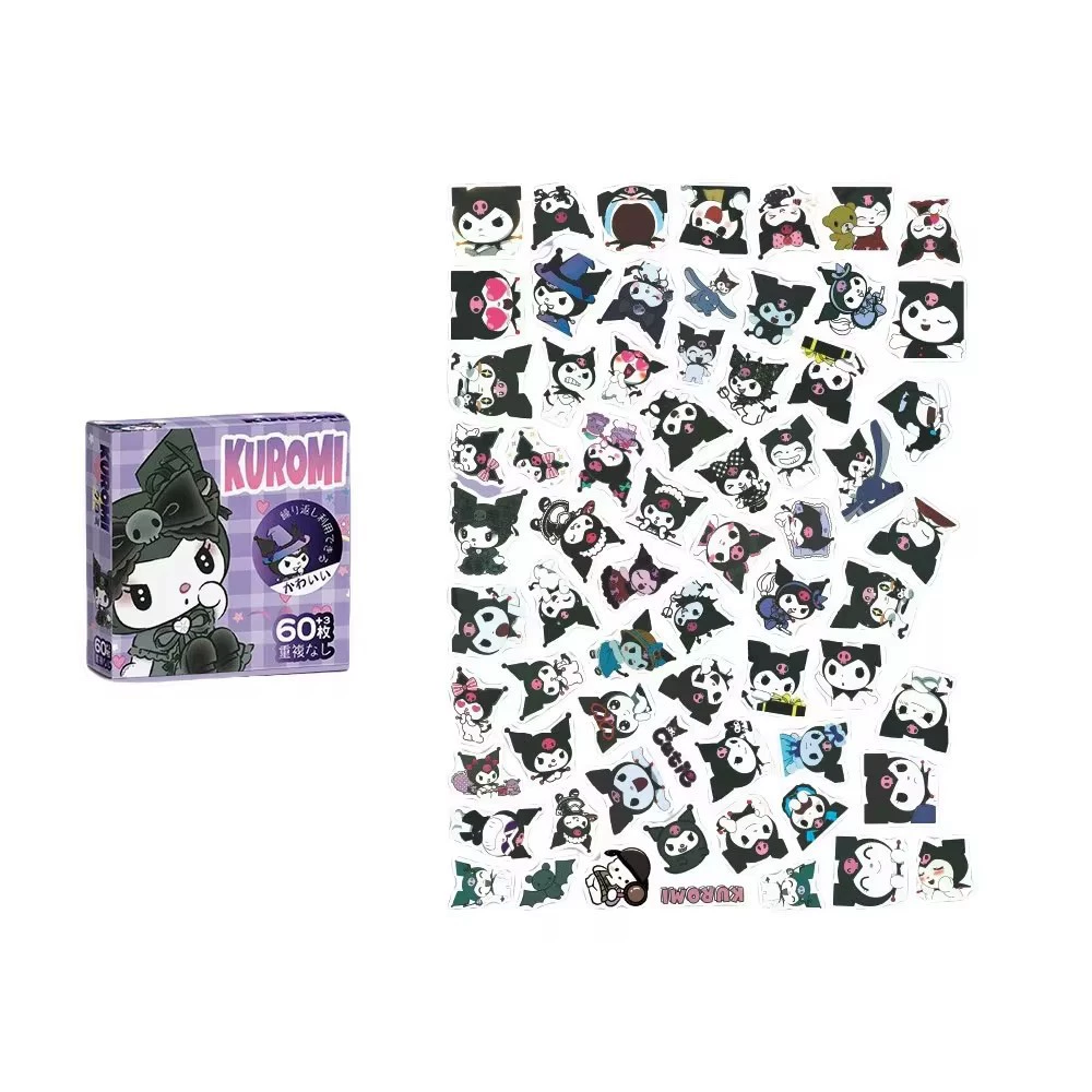 Маленькие наклейки Sanrio для детей, подарочная коробка 60+3 шт., ассортимент персонажей