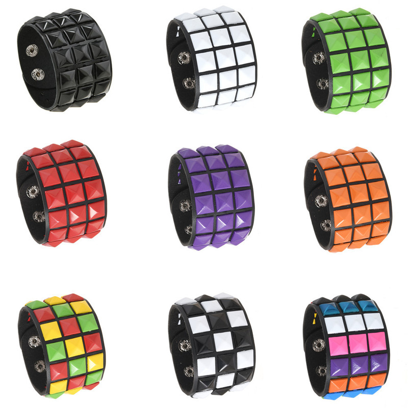 European and American Fashion Punk Square Rivet Bracelet Men's Personalized Street Shooting Nightclub Halloween Bracelet Simple Leather Bracelet