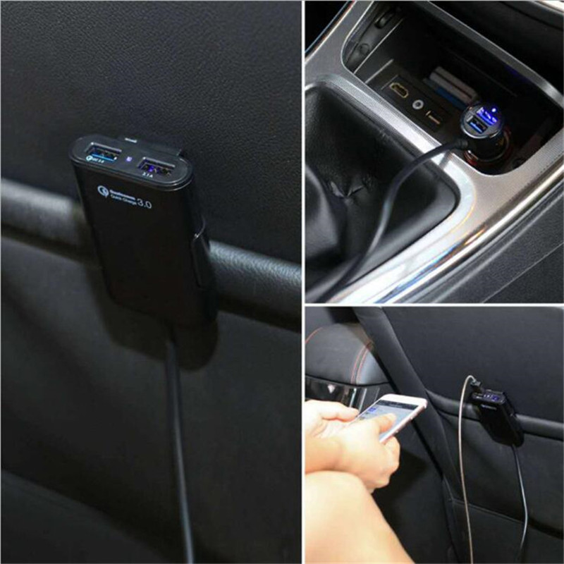 Car Charger QC3.0 Fast Charge 8A One For Four 4USB With Cable Multi-function Flash Charge Four Port Car Charger