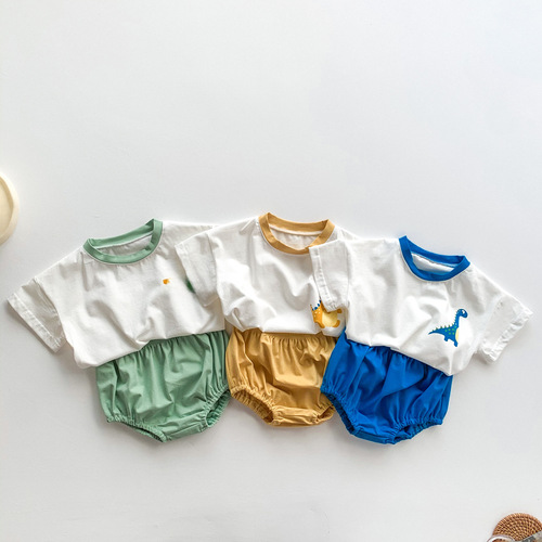 Summer Korean baby suit cartoon dinosaur baby large PP pants clothing Korean children's clothing children's cotton children's clothes