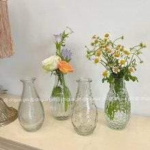 复古轻奢浮雕透明法式玻璃花瓶ins风家居摆件客厅袖珍插花小花瓶