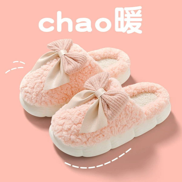 Fuchsia slippers with bow