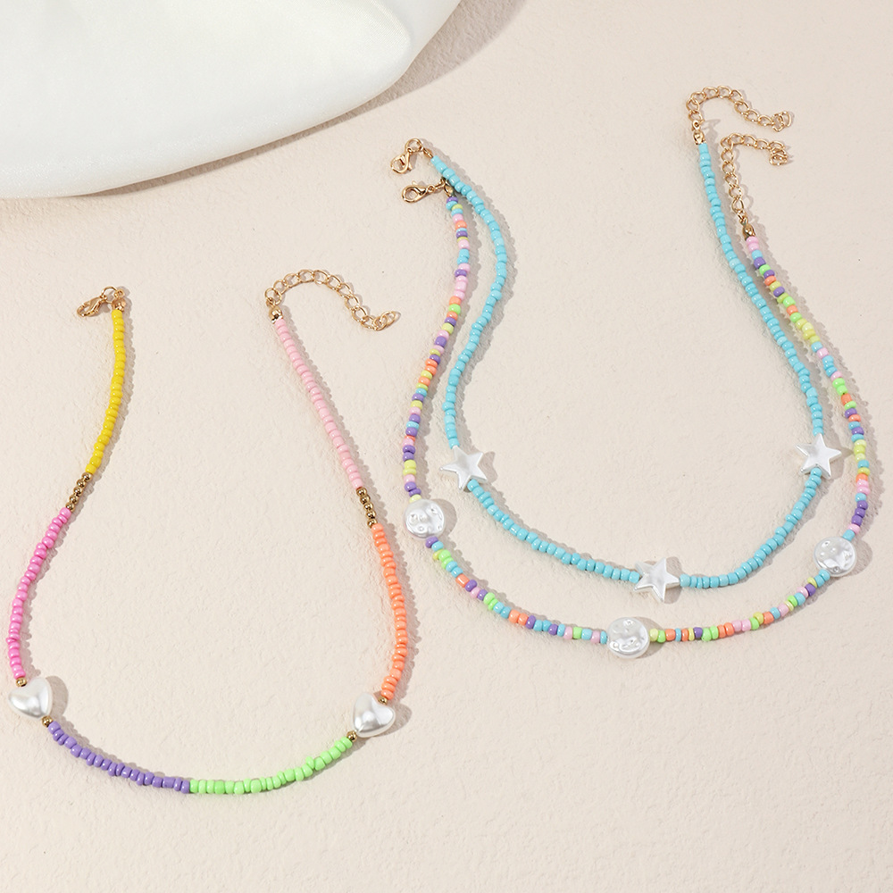 1 Set Fashion Star Heart Shape Glass Beaded Kidu0027S Necklace