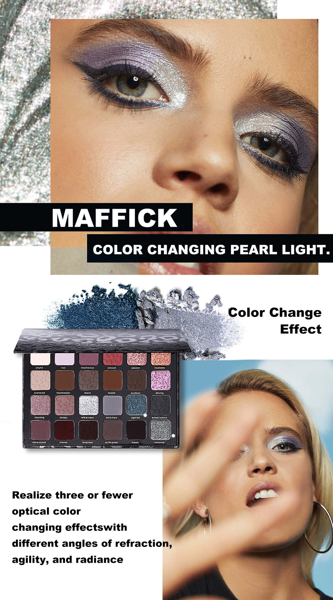 Cross-border bestseller MAFFICK 24-color leopard print eyeshadow palette, chameleon pearlescent matte makeup effect details Picture