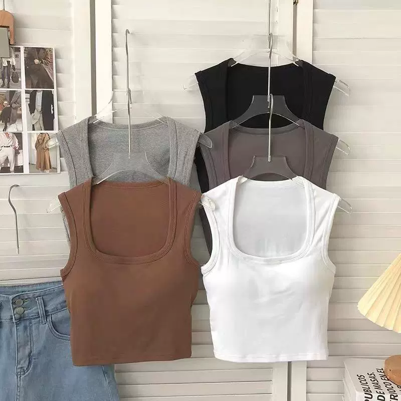 Топ женский Tank Top, корейский стиль, без рукавов с чашками, квадратный вырез, несколько цветов