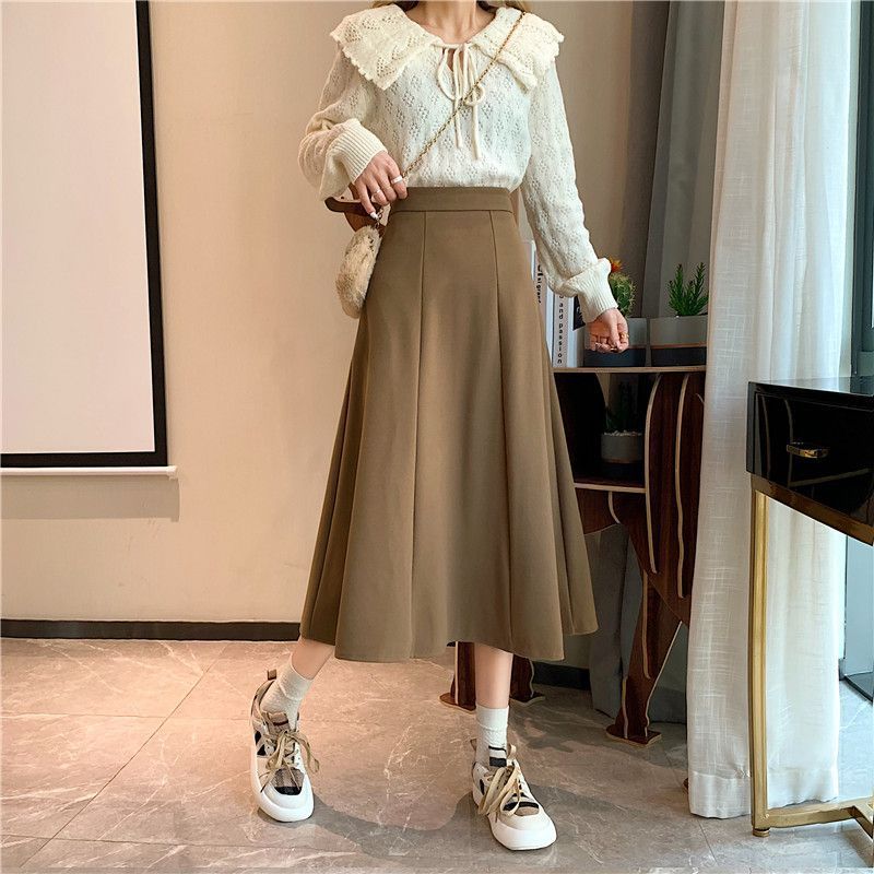 咖色半身裙女秋冬裙子2025新款A字裙中长款高腰显瘦伞裙半身长裙|undefined