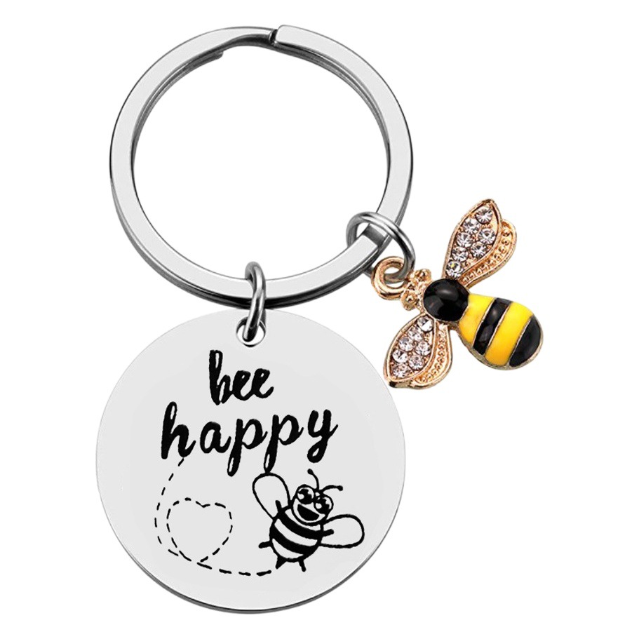 Amazon Nuevo Día del maestro llavero abeja feliz abeja llavero de acero inoxidable regalo