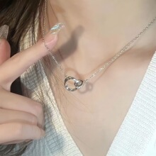 2025爆款双环项链女夏季轻奢小众设计感锁骨链冷淡风简约项链饰品