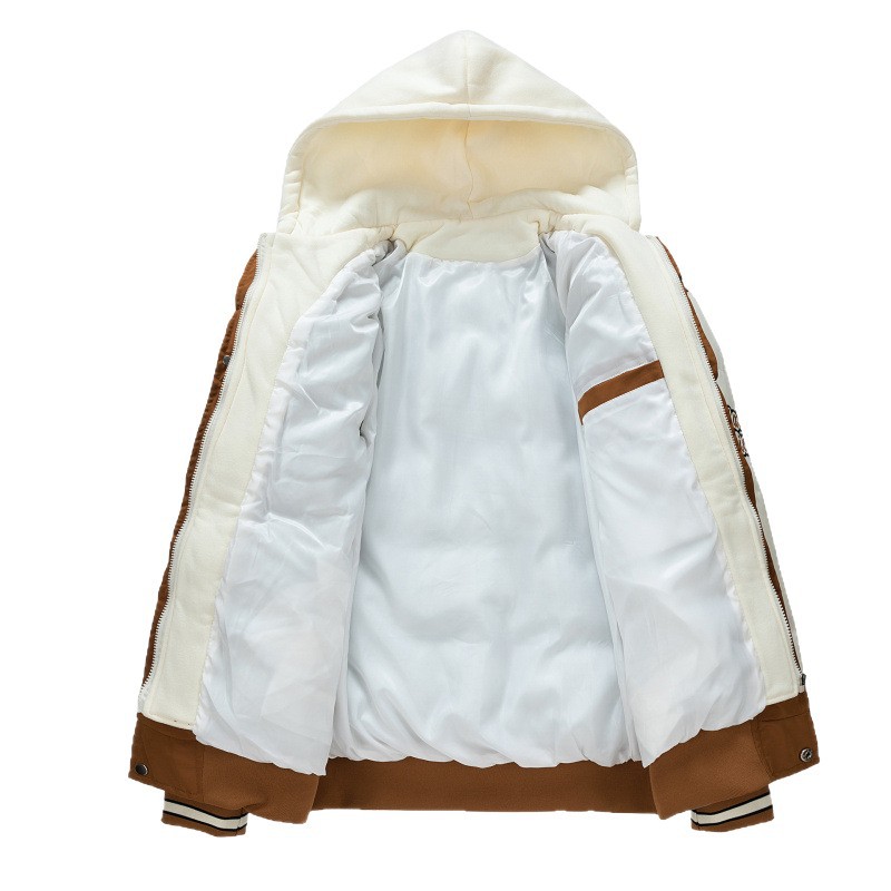 Nuevo otoño y invierno transfronterizos falsos de dos piezas con capuzas de algodón empalmado para hombres y mujeres calentamiento grueso abrigo de algodón de béisbol casual